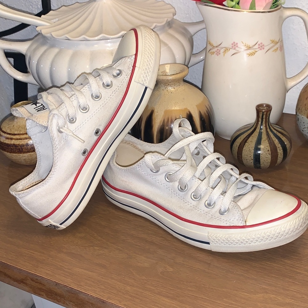 Converse Classic White Sneakers with Red and Blue Accents